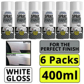 6X Gloss White Car Spray 400ml Spray Paint